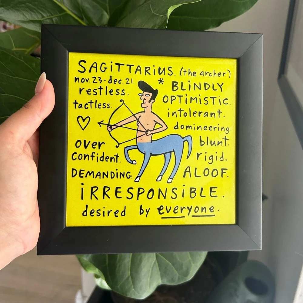 Clayboys Sagittarius Framed Tile Small Yellow Zodiac Art Archer England